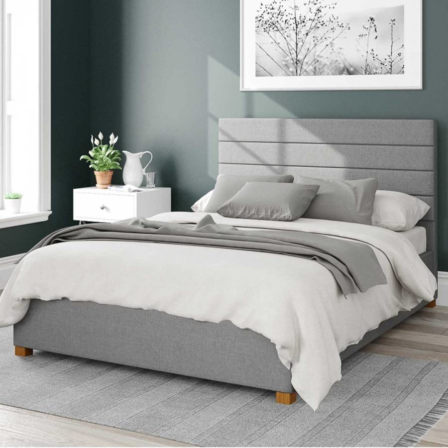Kelly Eire Linen Fabric Double Ottoman Bed Grey