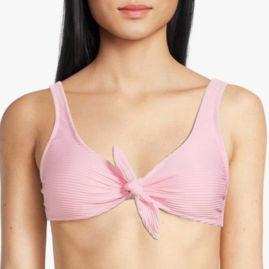 Pink Knotted Ribbed Bikini Top