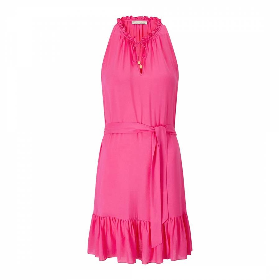 Pink Ruffle-Trimmed Woven Mini Dress