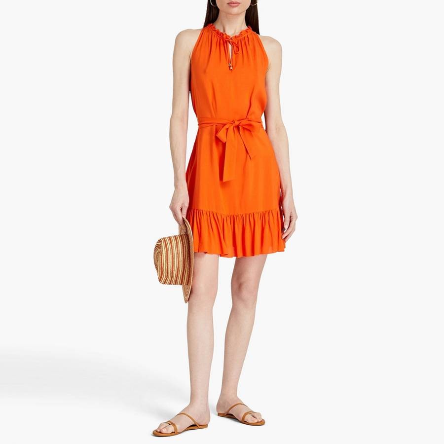 Orange Ruffle-Trimmed Woven Mini Dress