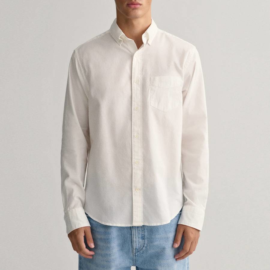 Ecru Regular Fit Cotton Oxford Shirt