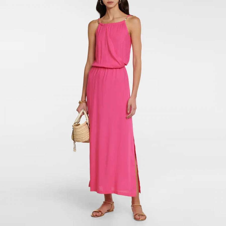 Pink Braid-Trimmed Maxi Dress