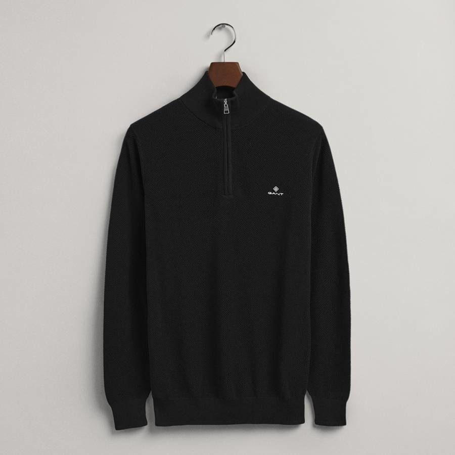 Black Cotton Half Zip Jumper