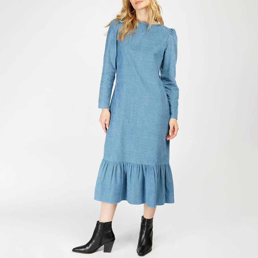 Blue Pephem Cotton Midi Dress
