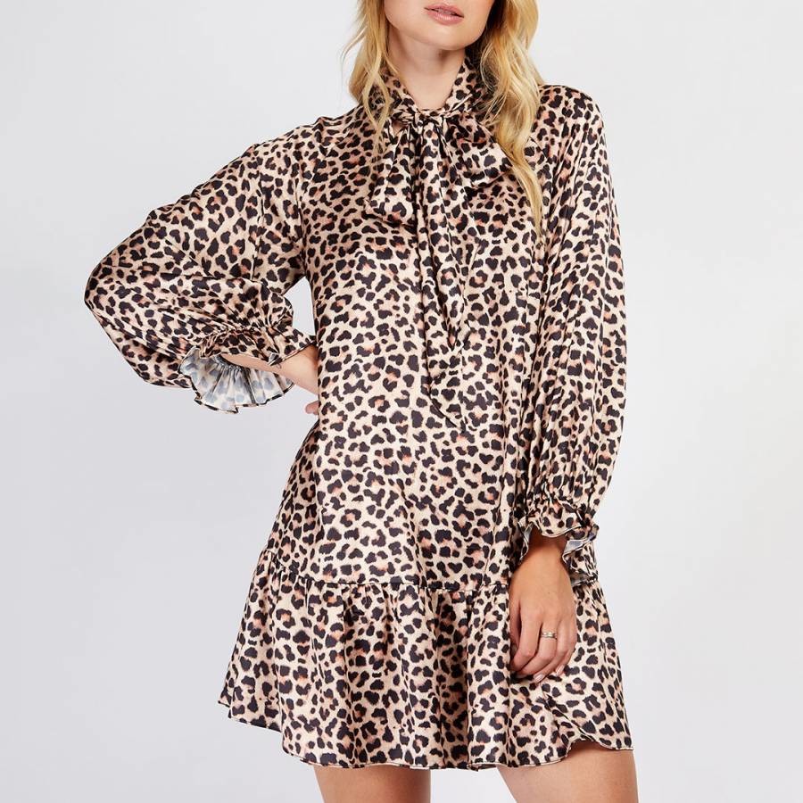 Leopard Print Pussybow Mini Dress