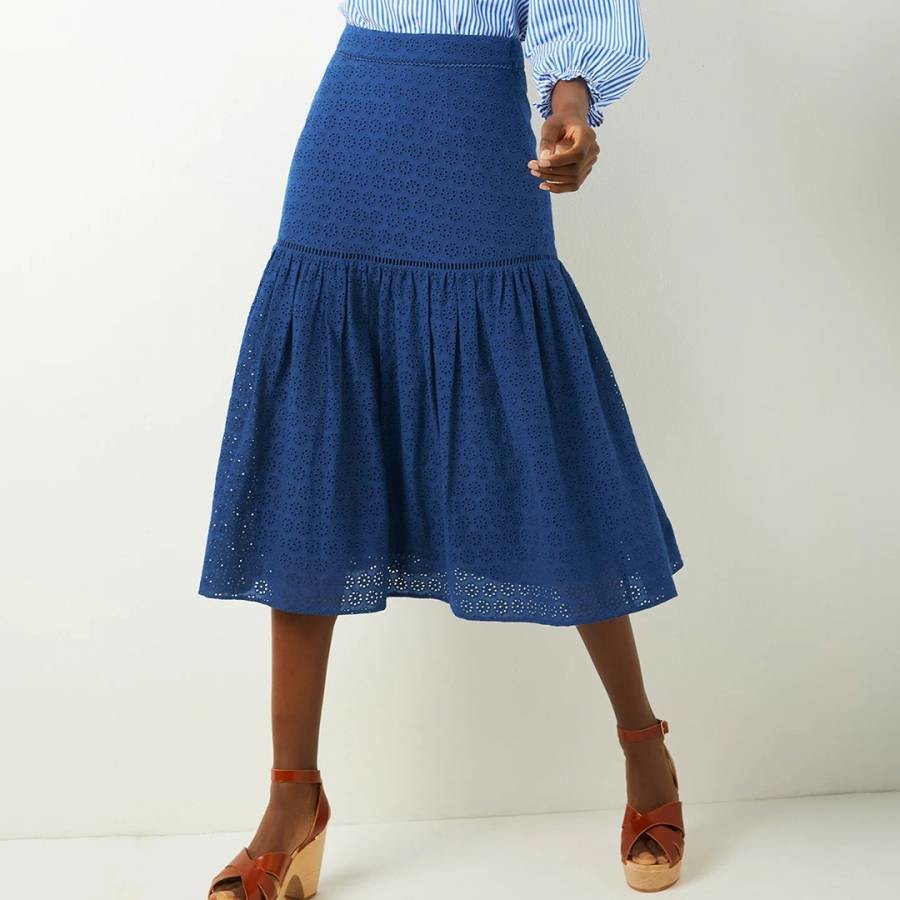Blue Danielle Cotton Broderie Skirt