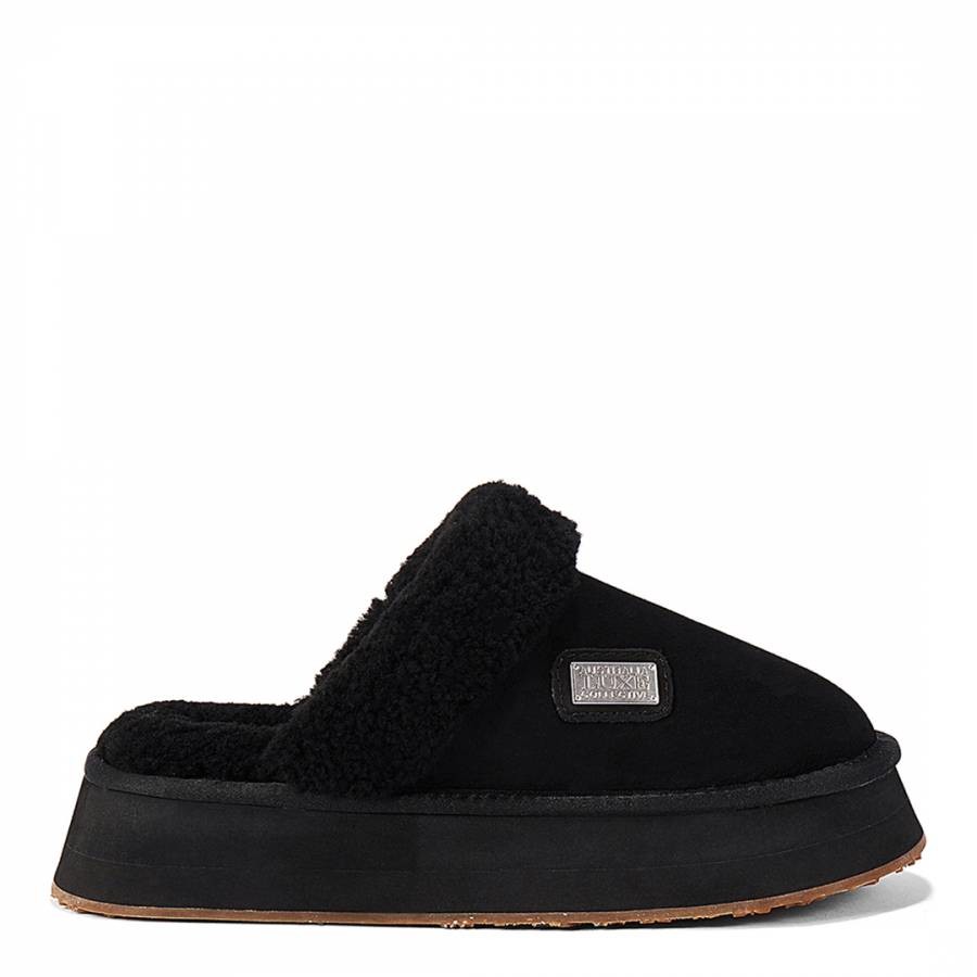 Black Platform Suede Mule Slippers