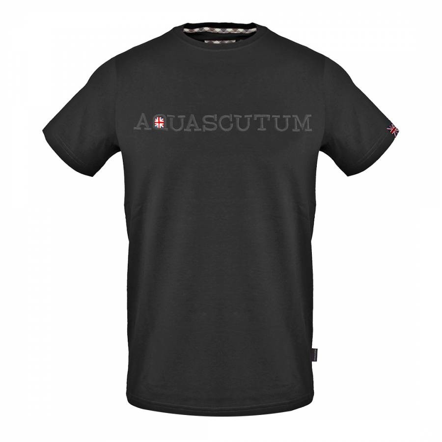 Black Embossed Logo Cotton T-Shirt