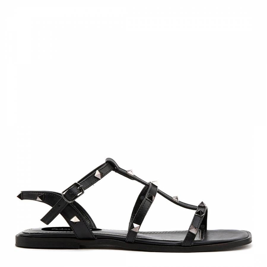 Black Studded Strappy Flat Sandals
