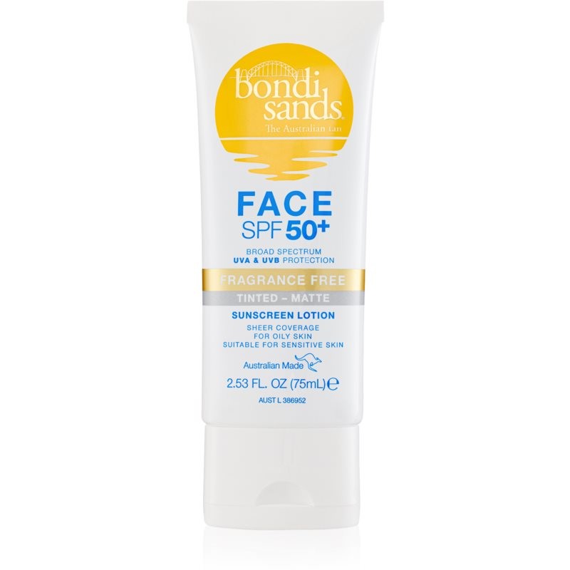 Bondi Sands SPF 50+ Face Fragrance Free protective tinted cream for the face for a matte look SPF 50+ 75 ml