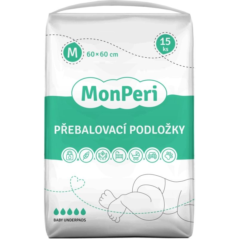 MonPeri Baby Underpads Size M disposable changing mats 60x60 cm 15 pc