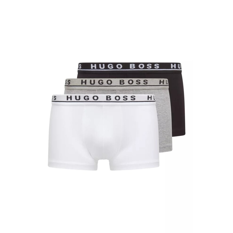 (L) HUGO BOSS Stretch Cotton Boxer Trunks, Pack of 3 - ( Black / White / Grey )