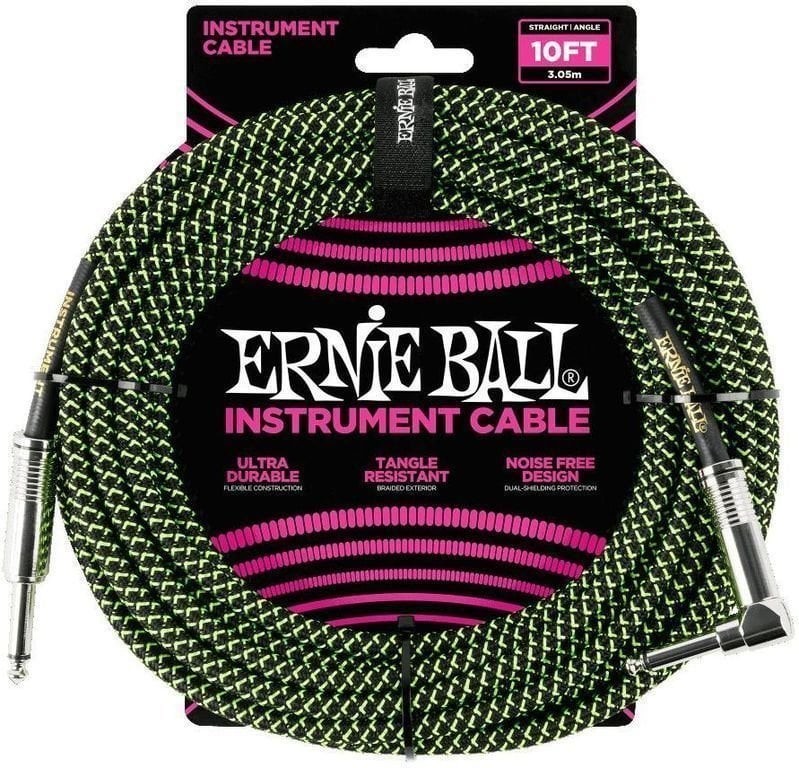 Ernie Ball P06077-EB Black-Green 3 m Straight - Angled