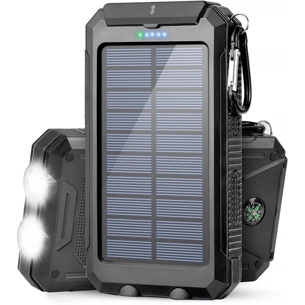 30000mAh Solar Power Bank, Dual USB Charging Power Bank with LED Light
