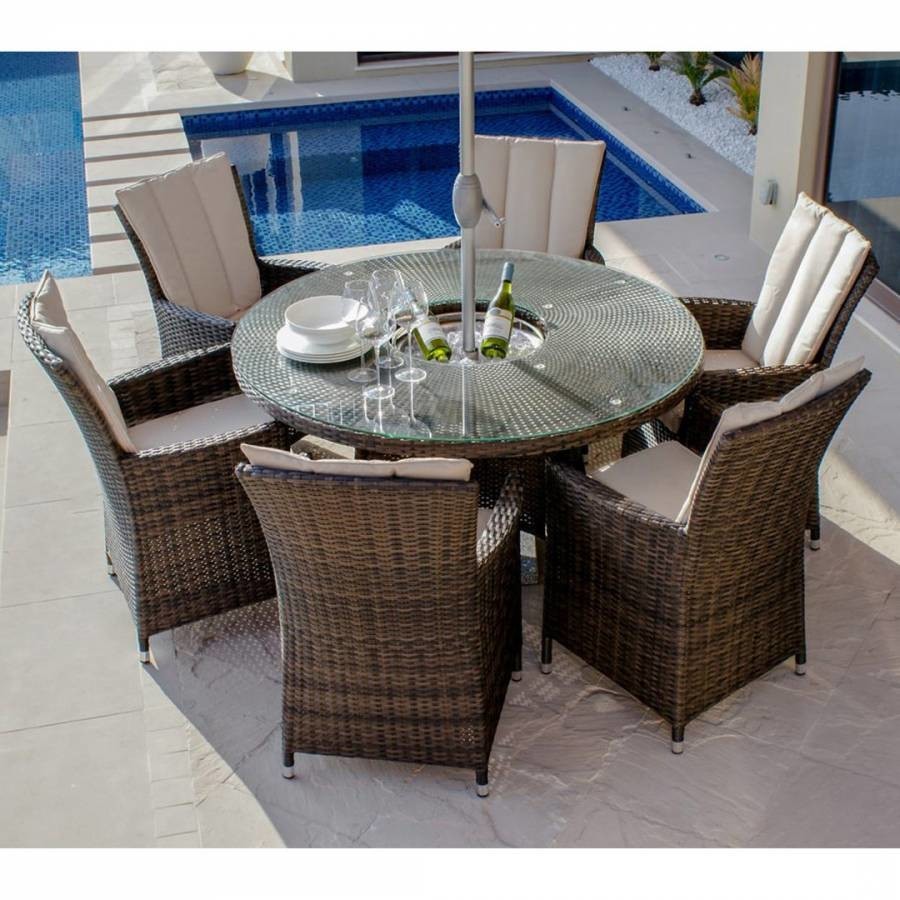 LA 6 Seat Round Ice Bucket Dining Set with Lazy Susan Brown