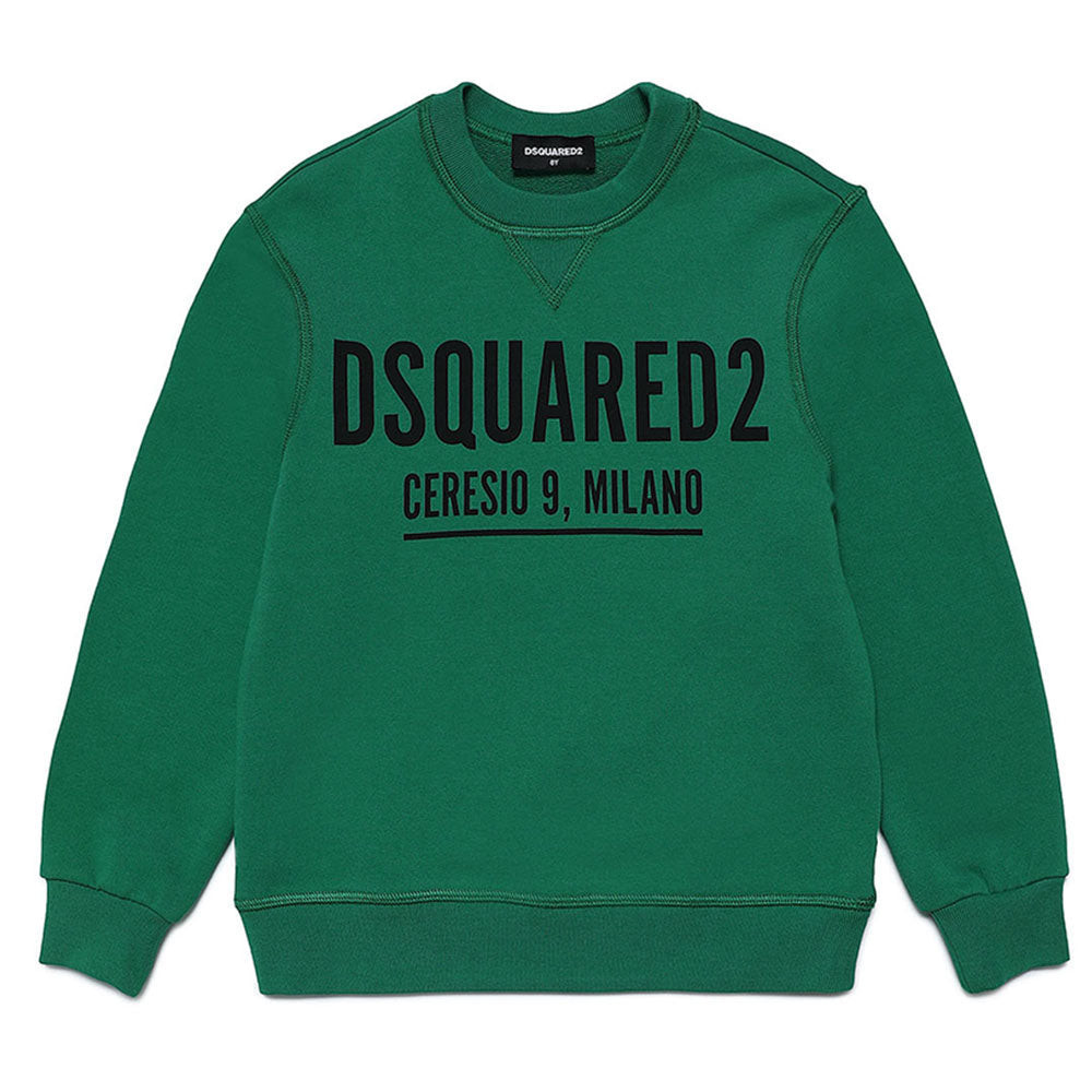 Dsquared2 Boys Ceresio Milano Logo Print Sweater Green 16Y