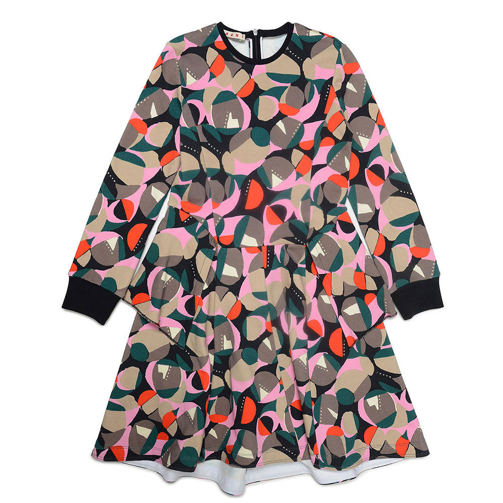 Marni Fleece Dress With All-over Abstract Print Black 8Y
