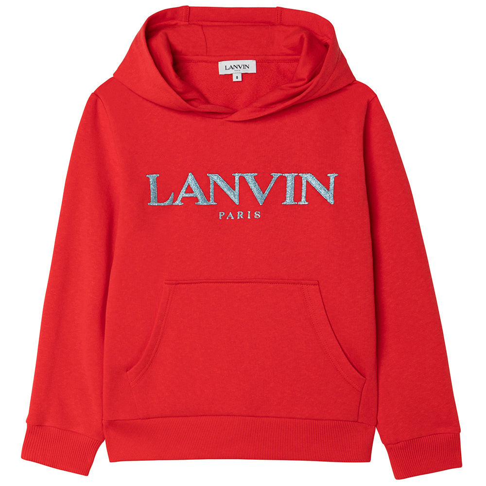 Lanvin Girls Sparkle Embroidered Hoodie Red 12Y