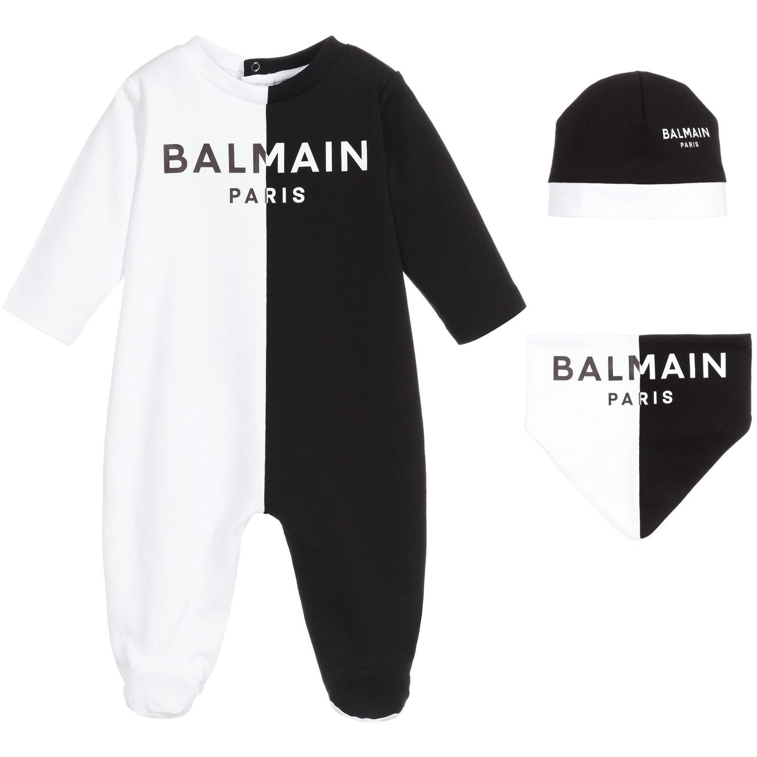 Balmain Boys White & Black Cotton Babygrow Gift Set Unisex Black/white 3M