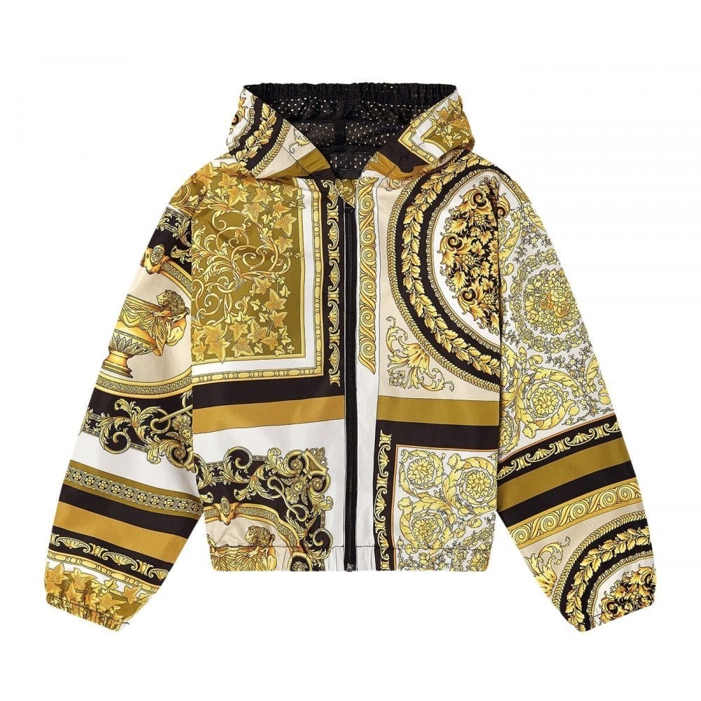 Versace Boys Barocco Mosaic Print Hooded Jacket Gold Multi Coloured 10Y
