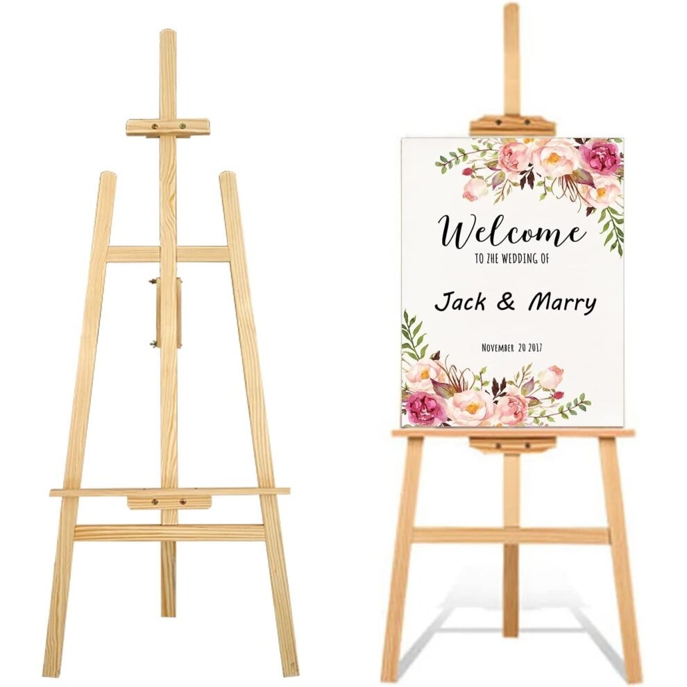(59Inch/150CM) Artist Easel Stand Display Easels Studio Easel Wooden A-Frame Canvas Easel Art Stand, Adjustable Canvas Height, Easel Stand, Natural Pi