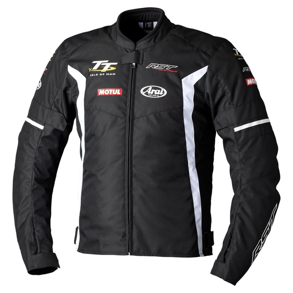 RST IOM TT Team Evo Ce Mens Textile Jacket Black White 48
