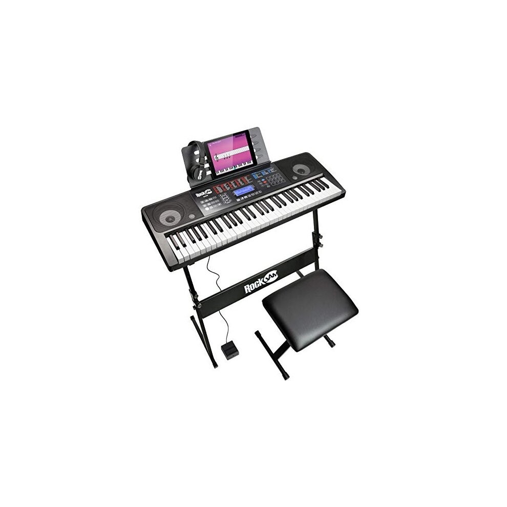 RockJam RJ761-SK 61 Keyboard Piano Kit 61 Key Digital Piano Keyboard Bench Keyboard Stand Headphones Sustain Pedal and Simply Piano Application