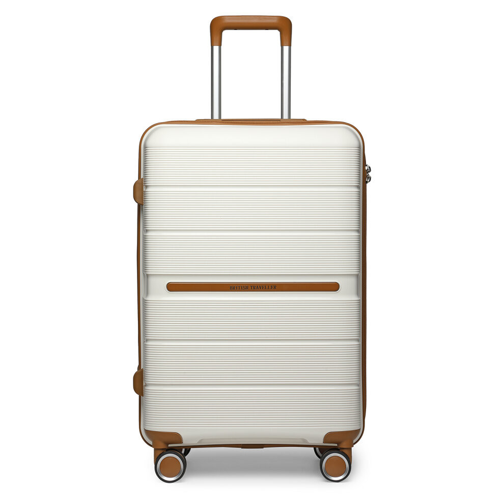 (Cream, K2392L NY 28 SUITCASE) British Traveller-20/24/28 Hard Shell Suitcase Set