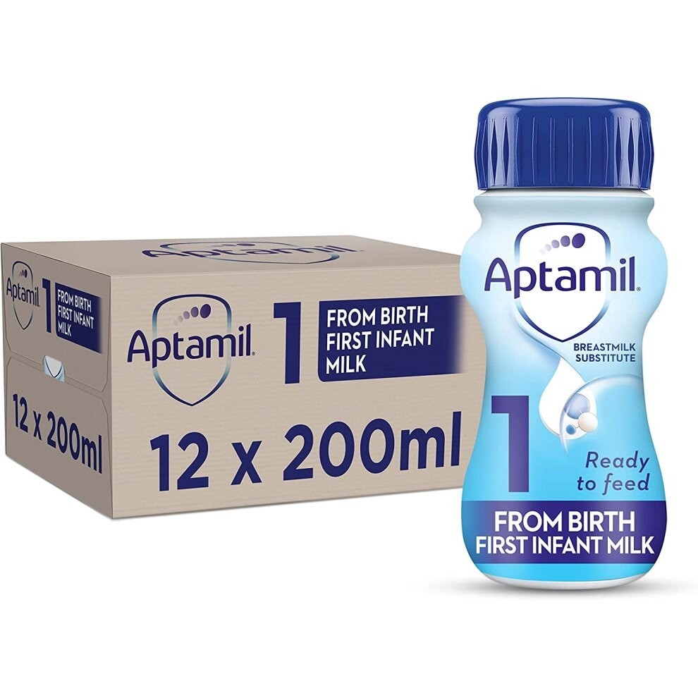 Aptamil 1 First Infant Baby Milk Ready to Use Liquid Formula from Birth 200 ml (Pack of 12)