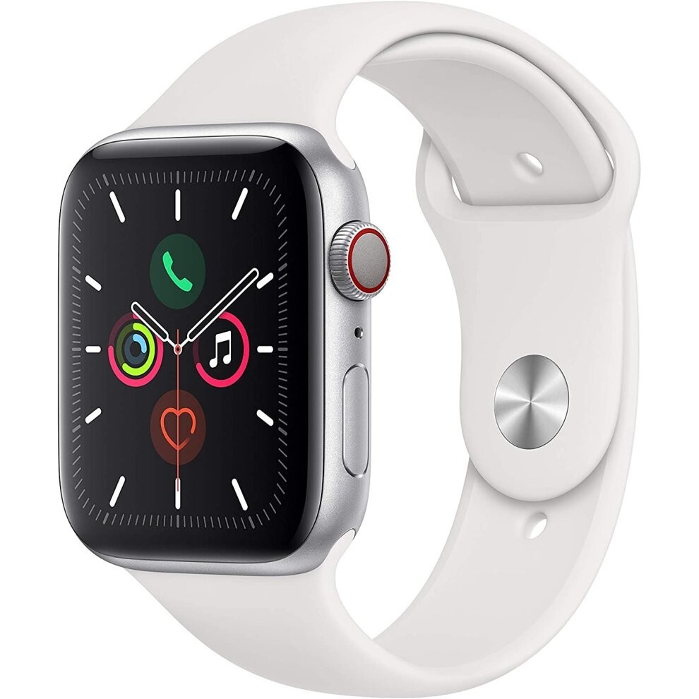 Apple Watch Series 5 (GPS + Cellular, 44MM) Silver Aluminum Case with White Sport Band