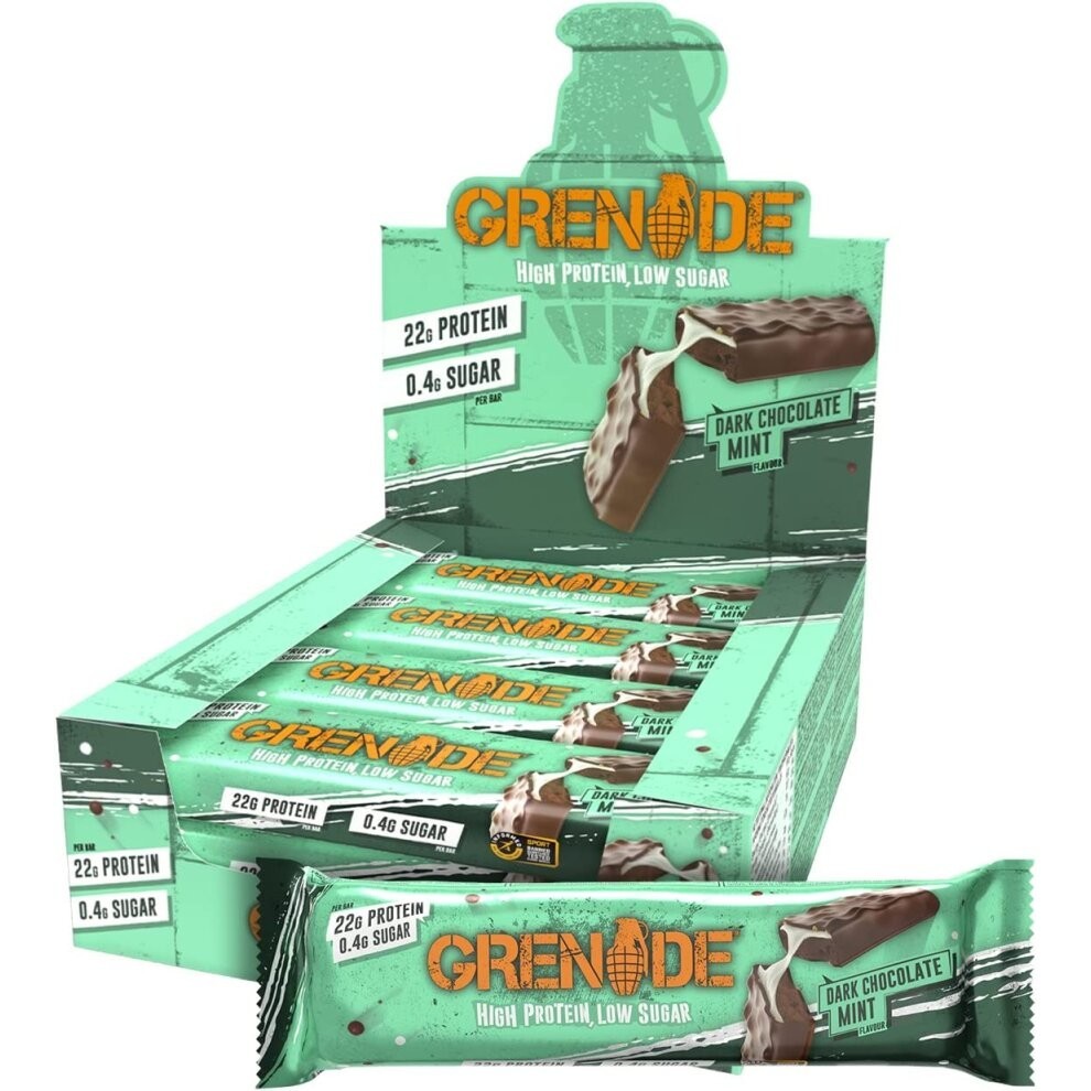 Grenade High Protein and Low Carb Bar, 12 x 60 g - Dark Chocolate Mint