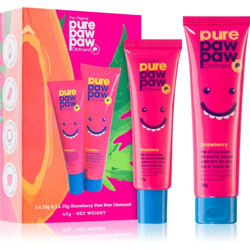 Pure Paw Paw Strawberry moisturising balm for lips and dry areas (gift set)