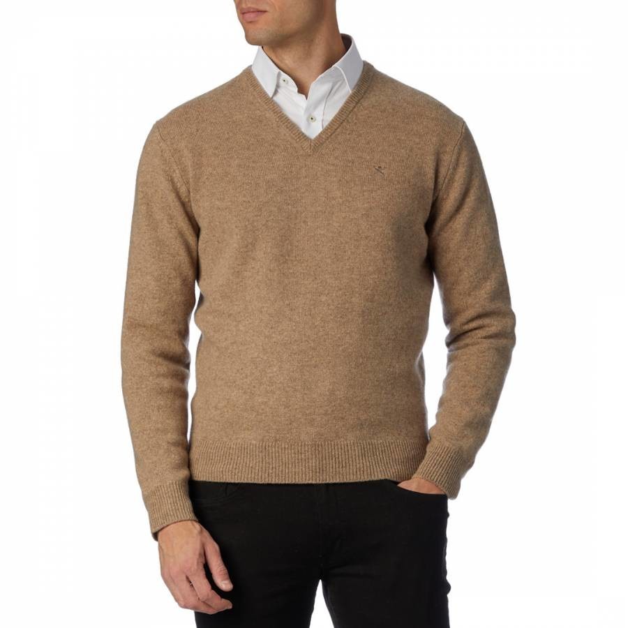 Brown V-Neck Wool Jumper