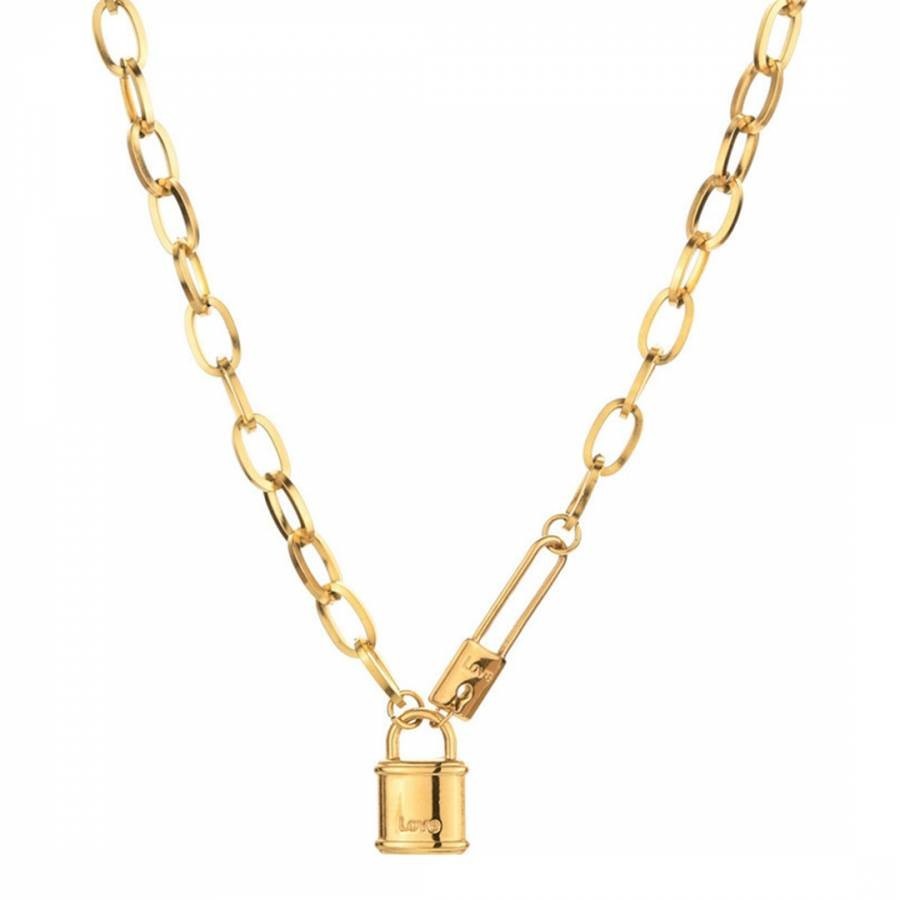 Gold Lock Pendant Necklace With Swarovski Crystals