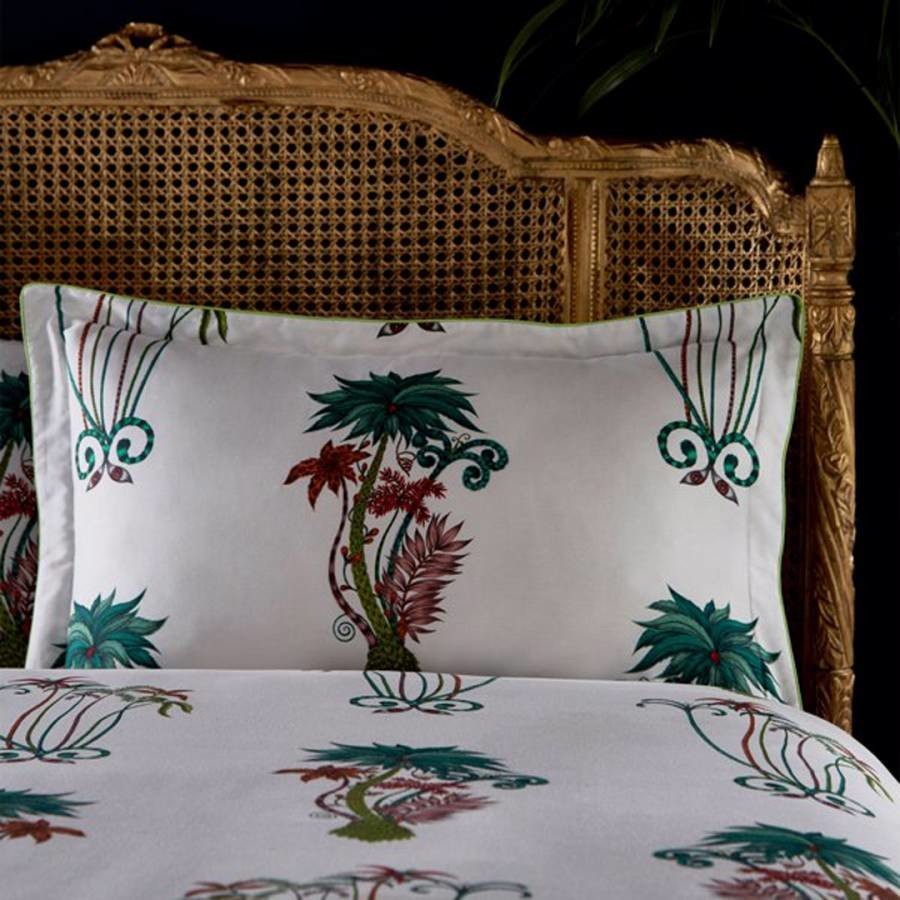 Jungle Palms Oxford Piped Pillowcase White