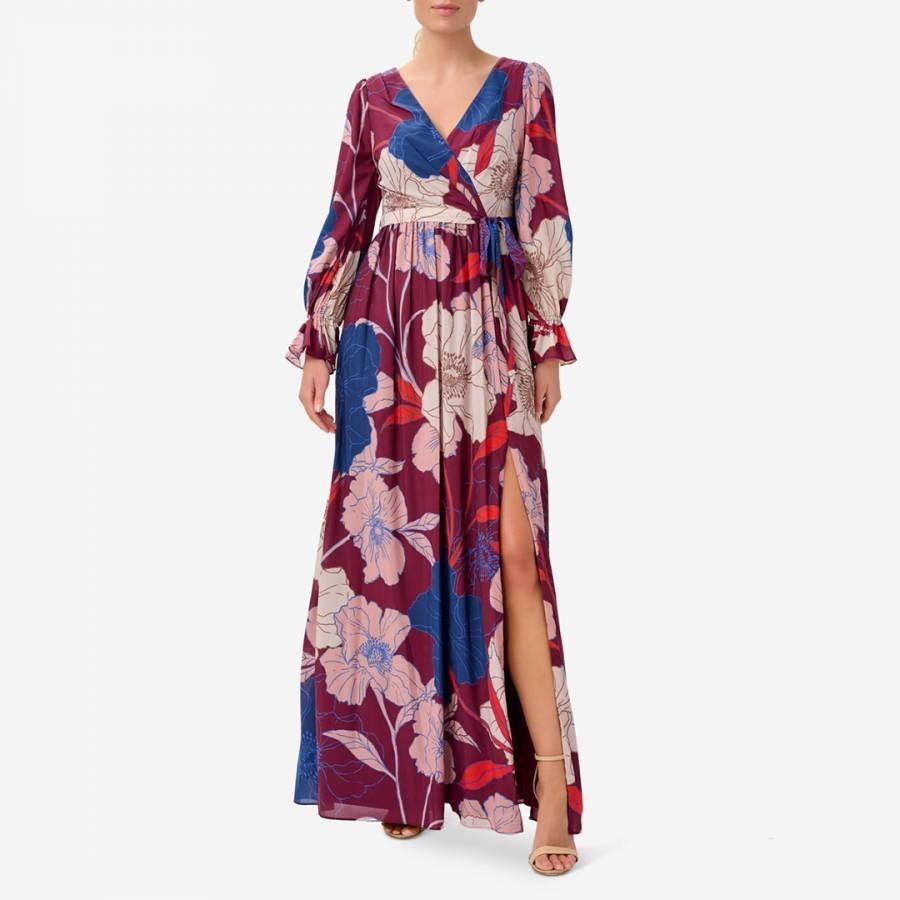 Multi Floral Printed Chiffon Gown