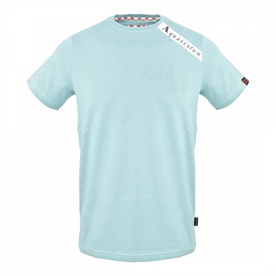 Light Blue Shoulder Design Cotton T-Shirt