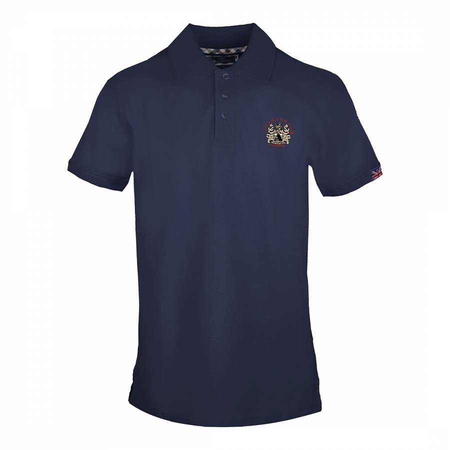 Navy Chest Logo Cotton Polo Shirt