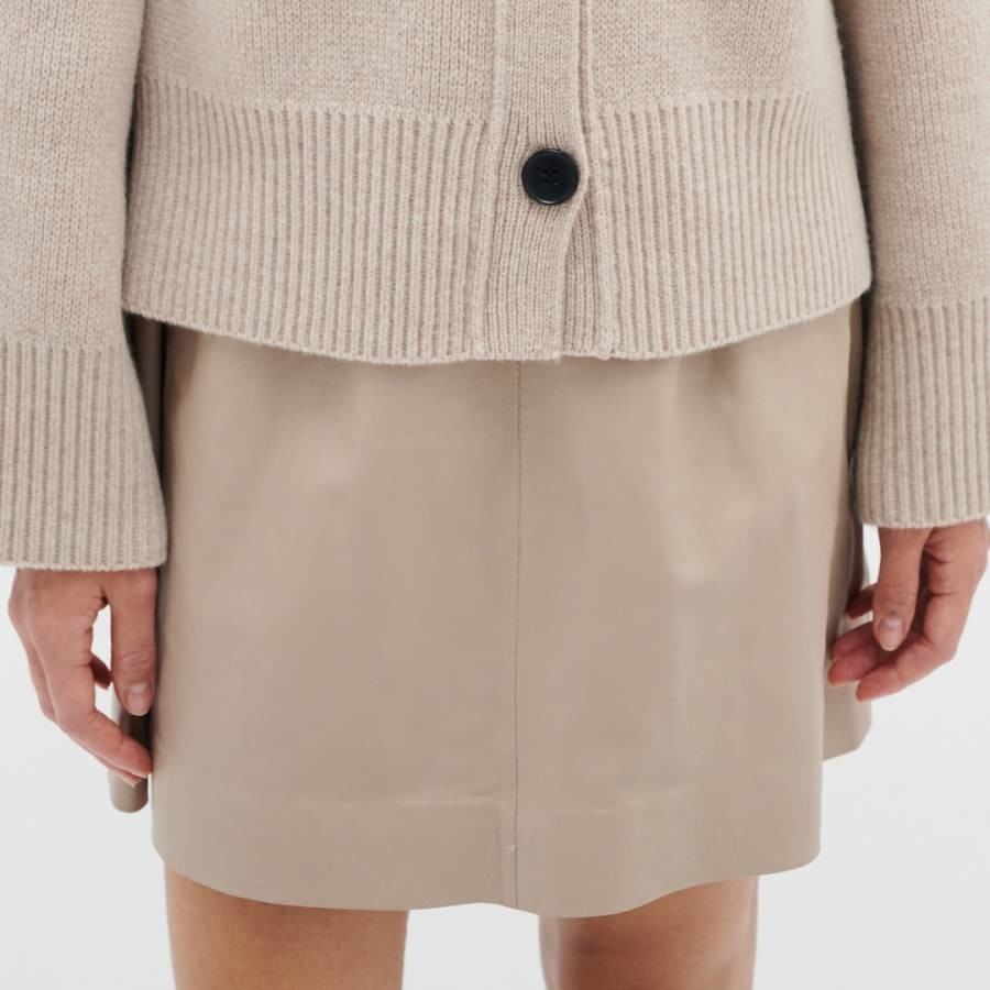 Beige Wook Leather Mini Skirt