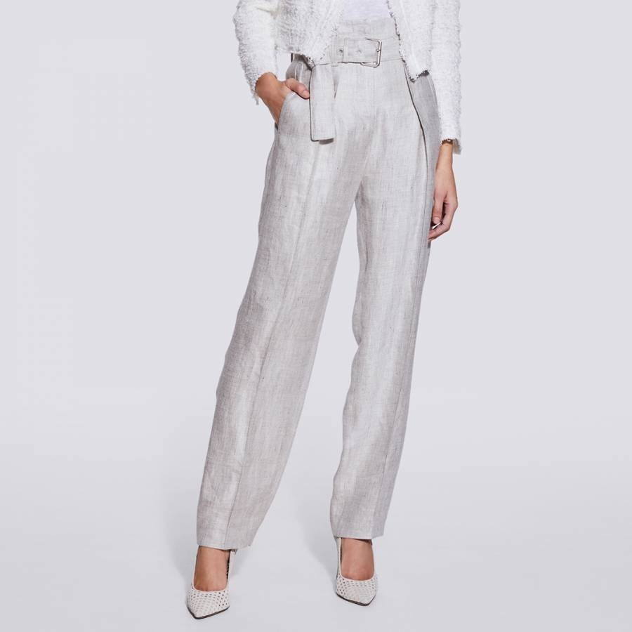 Light Grey Najava Linen Blend Wide Leg  Trouser