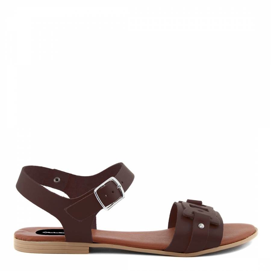 Brown Leather Detailed Buckle Flat Sandals