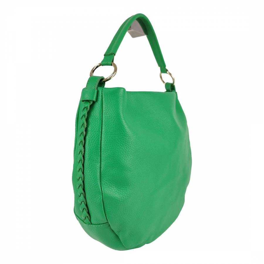 Green Leather Bag With Side Braids