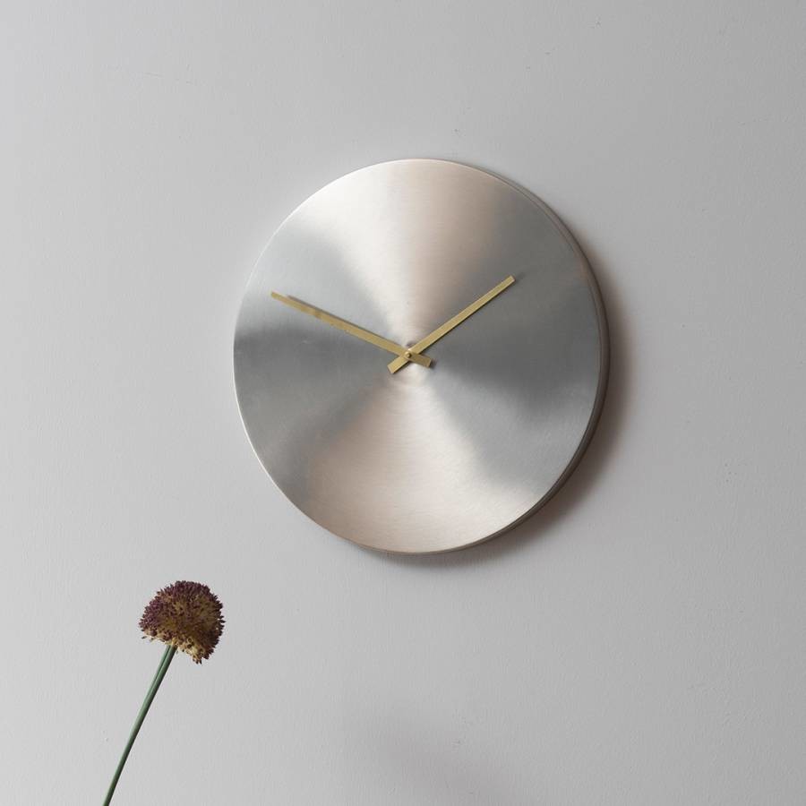 Lode Wall Clock Brushed Silver with Brass Hands