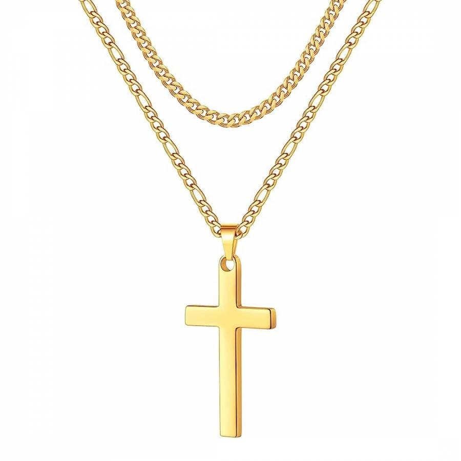 18K Gold Double Layer Cross Necklace