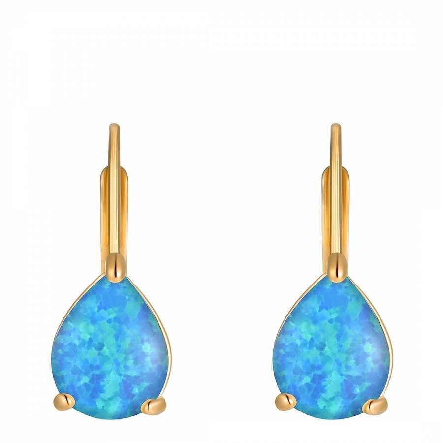 18K Gold Blue Opal Pear Drop Earrings