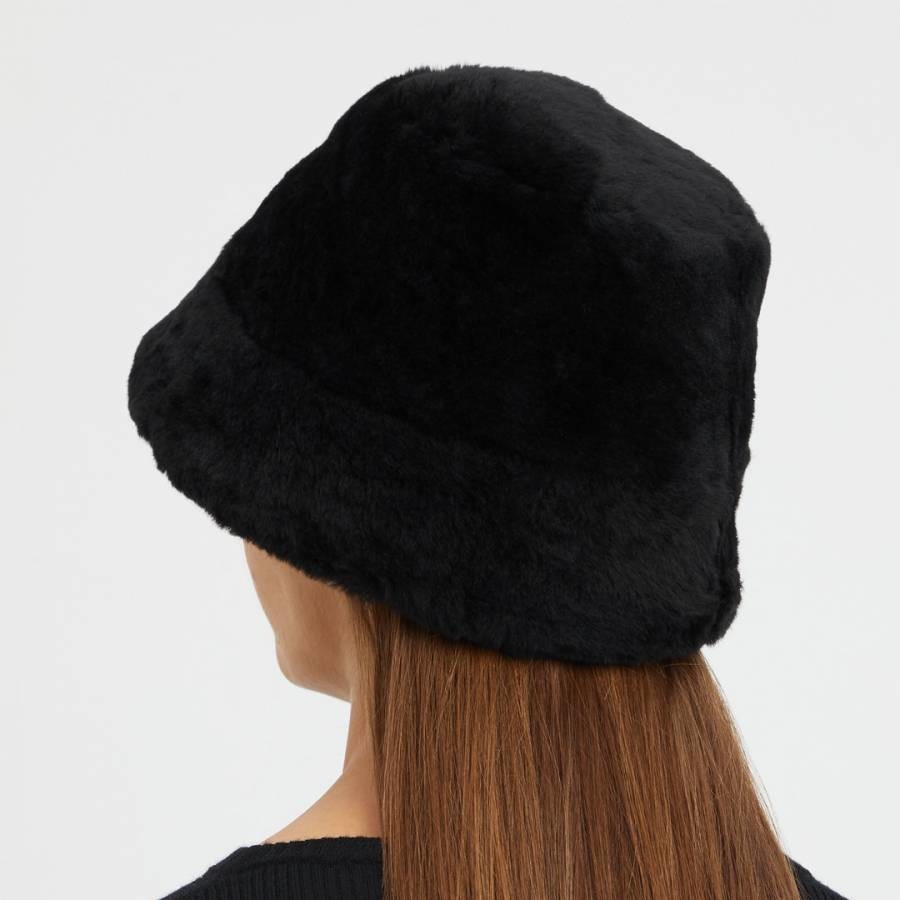 Black Shearling Bucket Hat