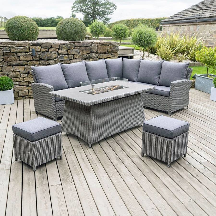 Slate Grey Barbados Corner Set Long Left with Ceramic Top and Fire Pit