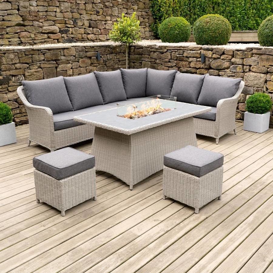 Stone Grey Antigua Corner Set with Ceramic Top and Fire Pit