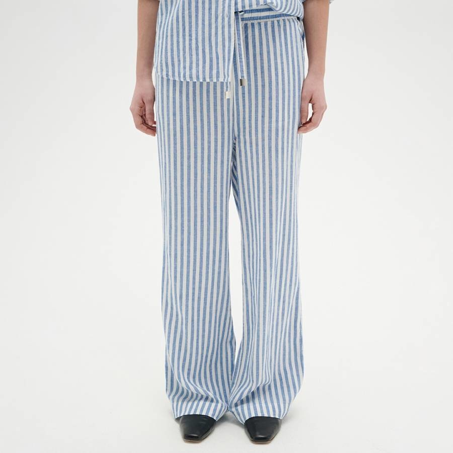 Blue Linen Amos Stripe Trousers