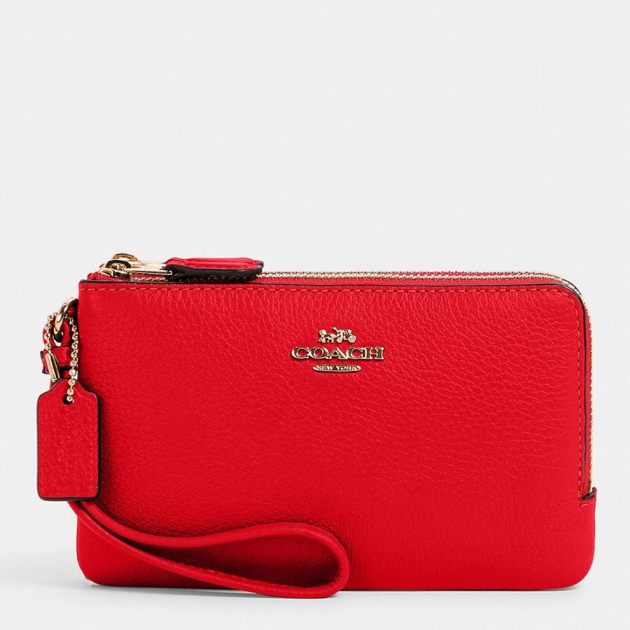 Electric Red Leather Double corner Zip Wristlet